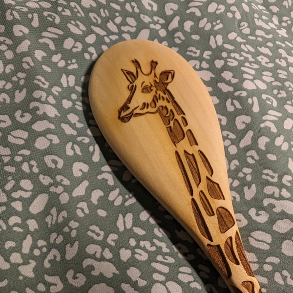 Giraffe Spoon, 12" engraved wood spoon or Animal spoon set