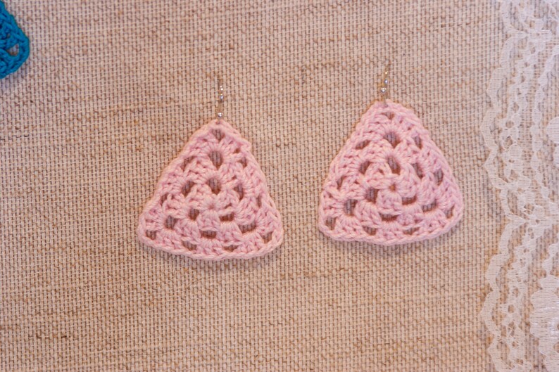 Trinity light weight romantic crochet triangle dangle earrings 7 colors image 3