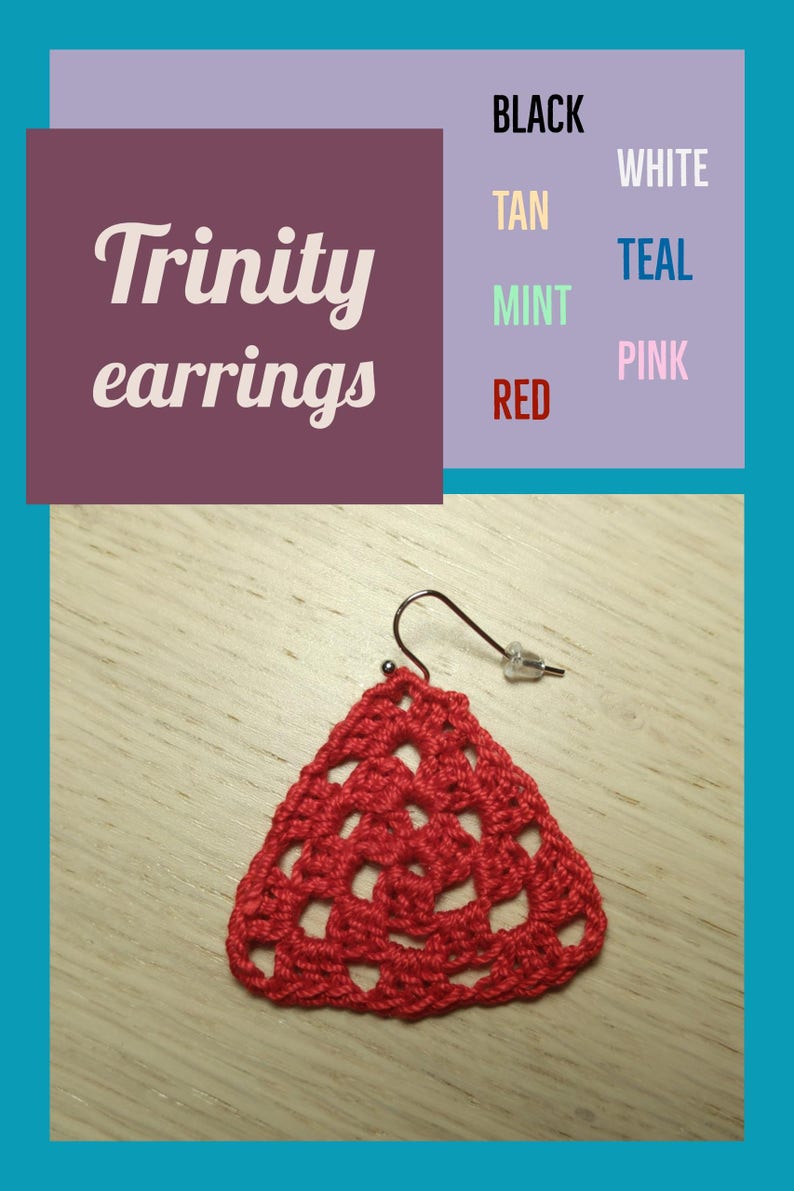 Trinity light weight romantic crochet triangle dangle earrings 7 colors image 2