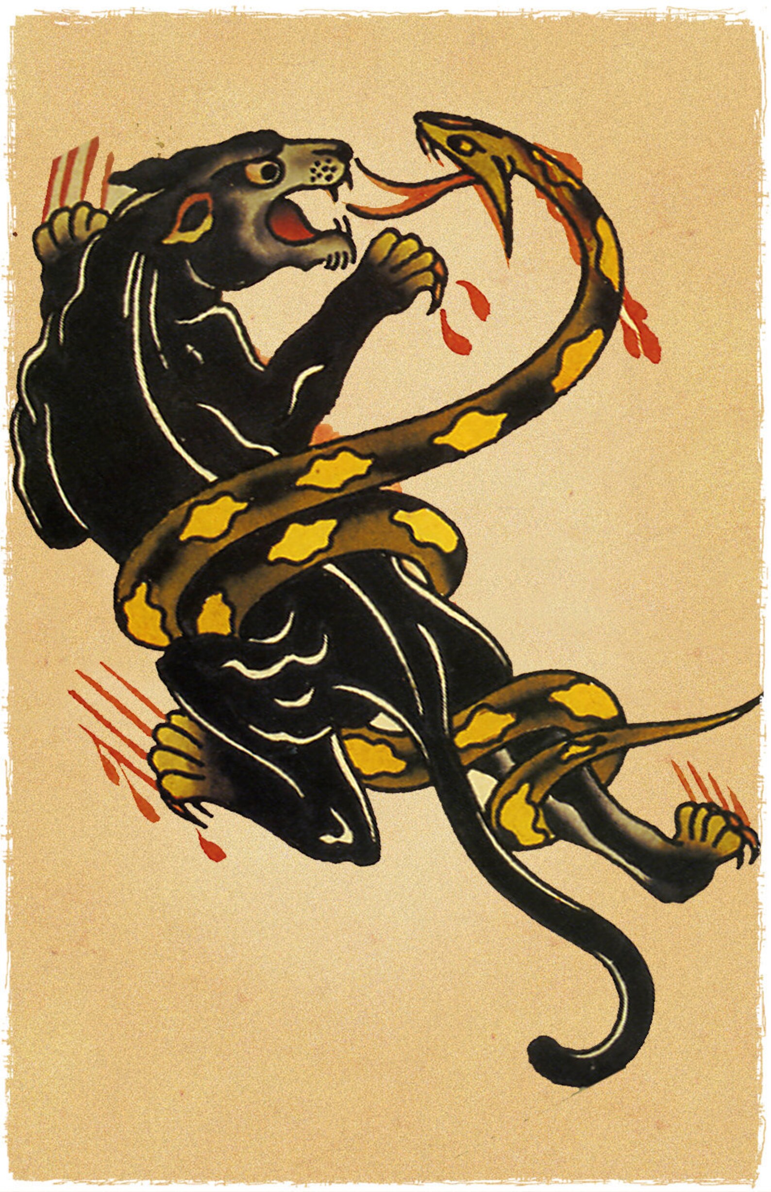 11 X 17 Black Panther and Snake Battle Tattoo Jerry Style Etsy New