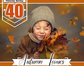 40 feuilles tombantes superpositions de photoshop, superposition d'automne, feuilles d'automne, superpositions d'automne, photo de bébé de mariage, effet réaliste, fichiers PNG