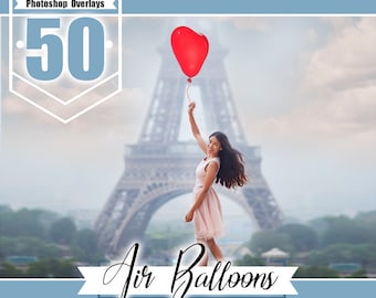 50 superposiciones de fotos de globos aerostáticos que caen, superposiciones de Photoshop, superposiciones de bodas, superposiciones de fotos, efecto mágico, accesorio de fotografía, png