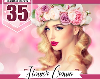 35 Beautiful flower hair wreath, flower crown photo overlays, photoshop overlay, fairy wedding baby girl children session, PNG files
