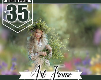 35 kunstframe, bloem geschilderd, photoshop overlays, digitale achtergrond, zomer lente bruiloft takken tak fee magische fotosessies, png