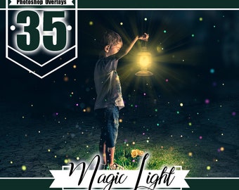 35 magic shine light overlays, Photoshop Overlays, firefly fireflies fireflies glow light mystical effect, summer spring png file
