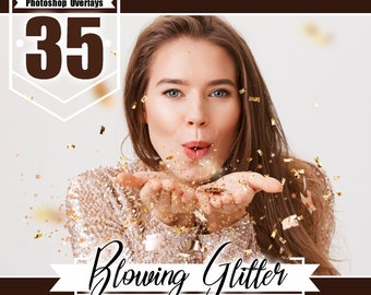 35 blazende glitter-overlays, bruiloft verjaardag vakantie confetti, Photoshop-overlays, glitterstof, digitale achtergrond, foto-effect, png-bestand