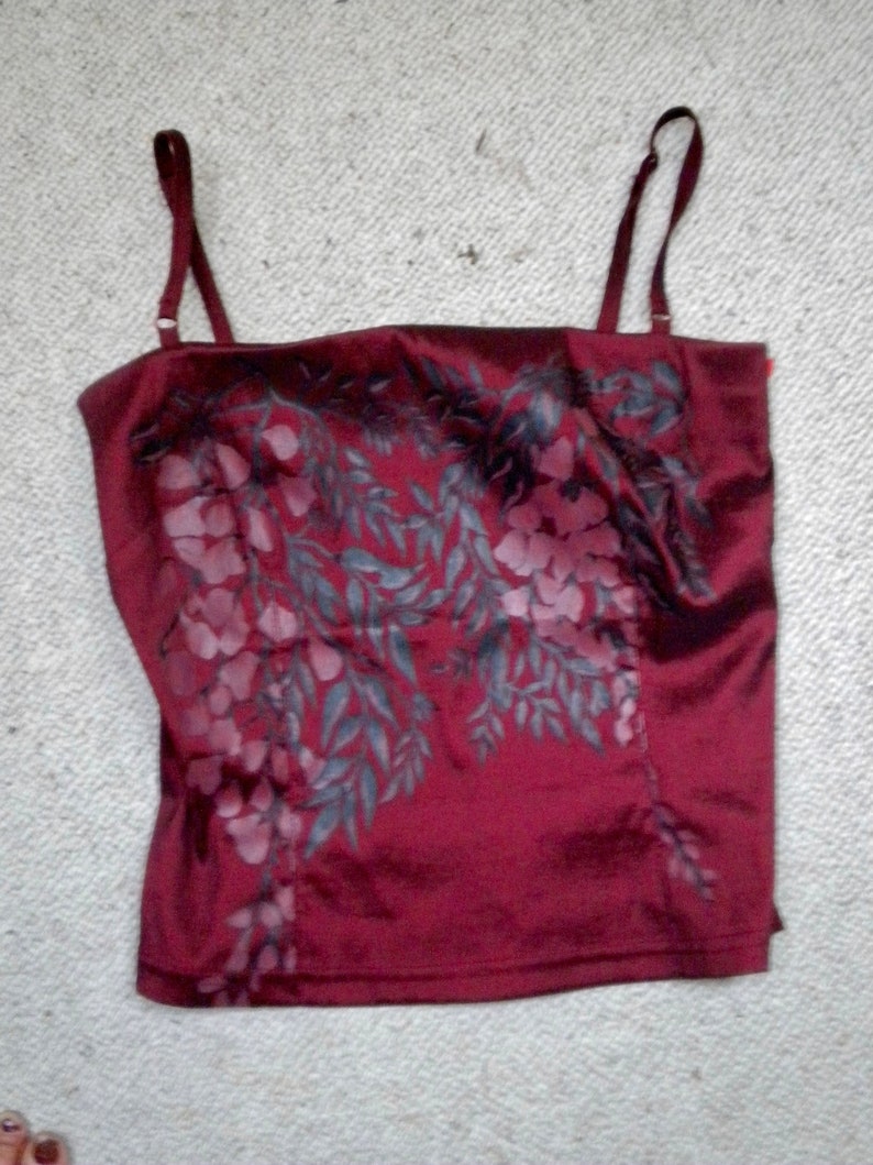 Women/'s Summer Outfit Asian XS SpaghettiStraps Top Vintage Satin Plum Burgundy Teen XS Dress long skirt Party Dress Cocktail Elegant Evening