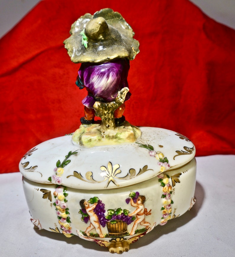 Antique Ceramic Box Rare Capo diMonte style unique Dwarf figure object d/'art trinket box Italian porcelain Luxury Birthday Collectors gift