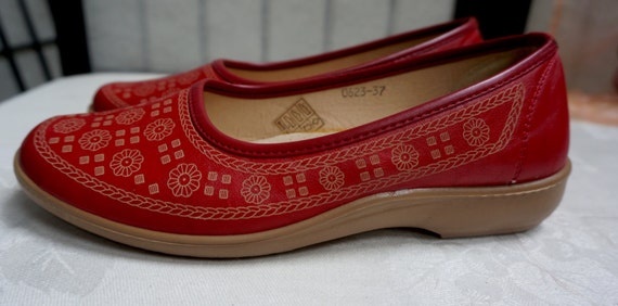 RED LEATHER SPANISH Shoes, women's red shoes, wome