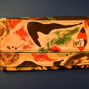 ARTWork MIRO rose portefeuille pêche grand portefeuille en cuir portefeuille unique art abstrait OOAK cadeau en cuir de l'amour ART petite amie cadeau mère