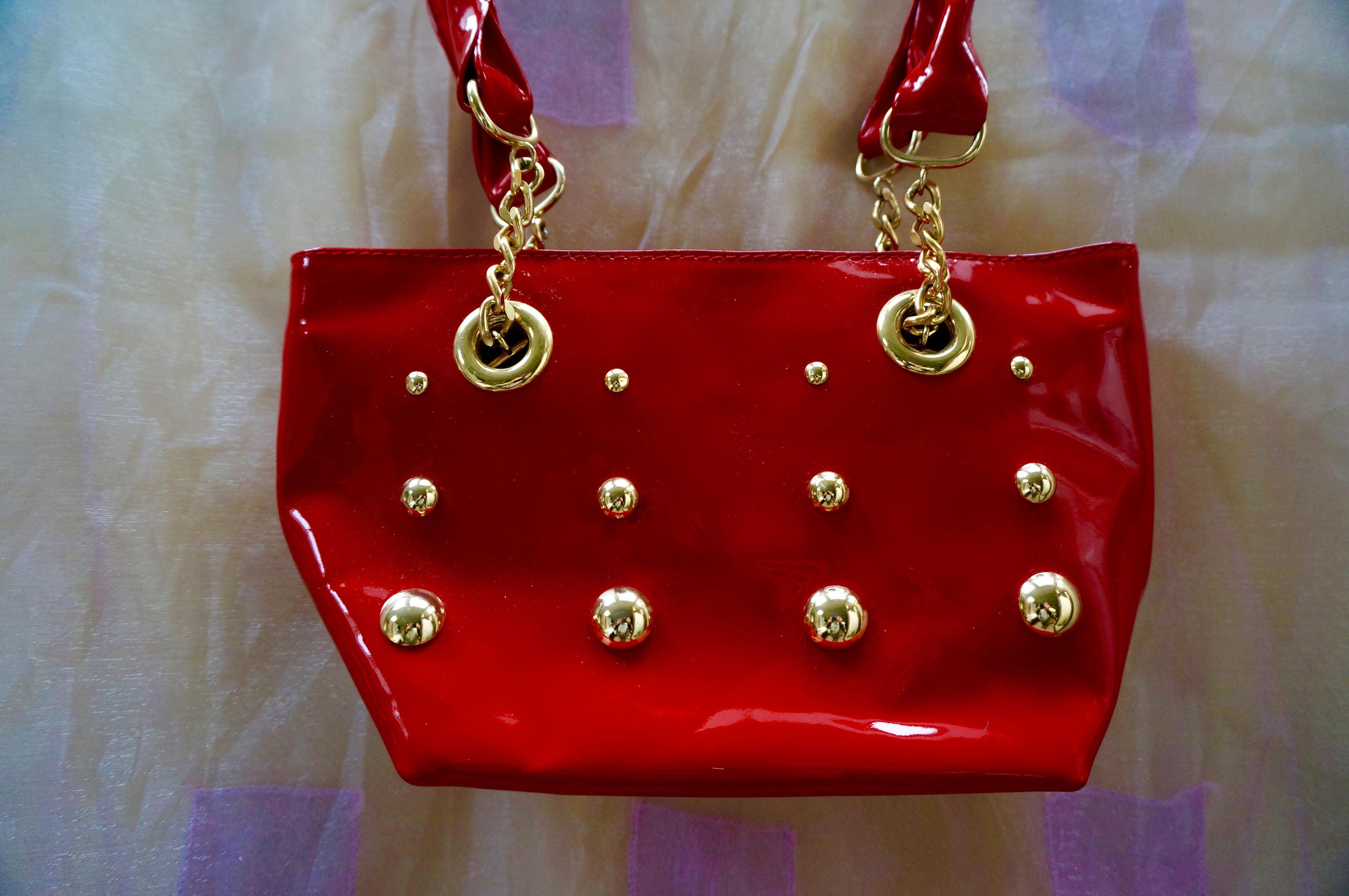 VINTAGE HANDBAG, Italian Vintage Handbag, Red Handbag, Patent Leather