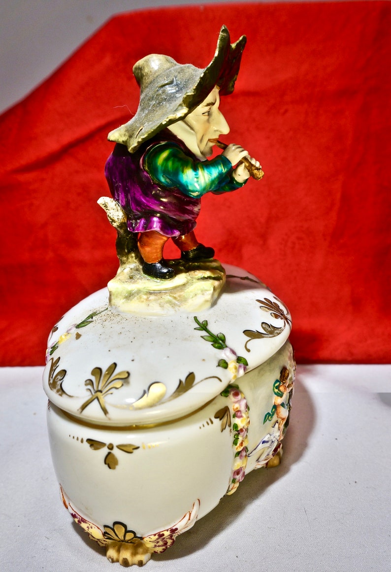 Antique Ceramic Box Rare Capo diMonte style unique Dwarf figure object d/'art trinket box Italian porcelain Luxury Birthday Collectors gift