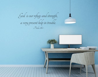 Psalm 46:1  Scripture Wall Decal - Bible Scripture Decal - Christian Religious Sticker - Church Wall Art Décor - Living Room - Office Decal