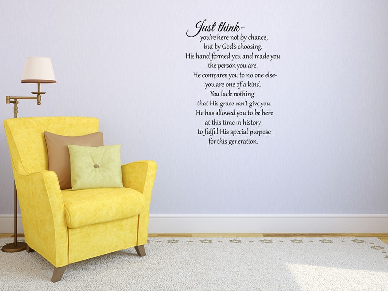 Just Think Vinyl Wall Decal Inspirational Vinyl Lettering Decal Wall Sign You're Not Here By Chance Wall Decal Quote Motivational Decal image 8