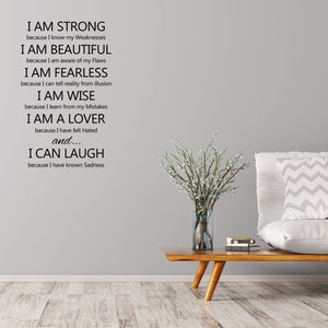 I Am Strong Vinyl Wall Decal I am Beautiful I am Fearless I am Wise I am a Lover I Can Laugh Wall Quote Motivational Sticker image 3