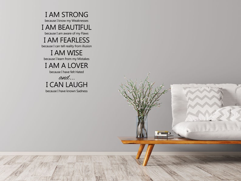 I Am Strong Vinyl Wall Decal I am Beautiful I am Fearless I am Wise I am a Lover I Can Laugh Wall Quote Motivational Sticker image 3