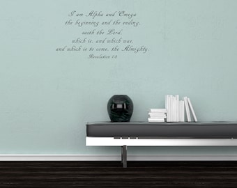 Apocalypse 1:8 KJV Mur vinyle Écriture Décalque - Alpha et Oméga - Jésus Bible Autocollant - Lettrage mural en vinyle religieux Citation Décoration intérieure