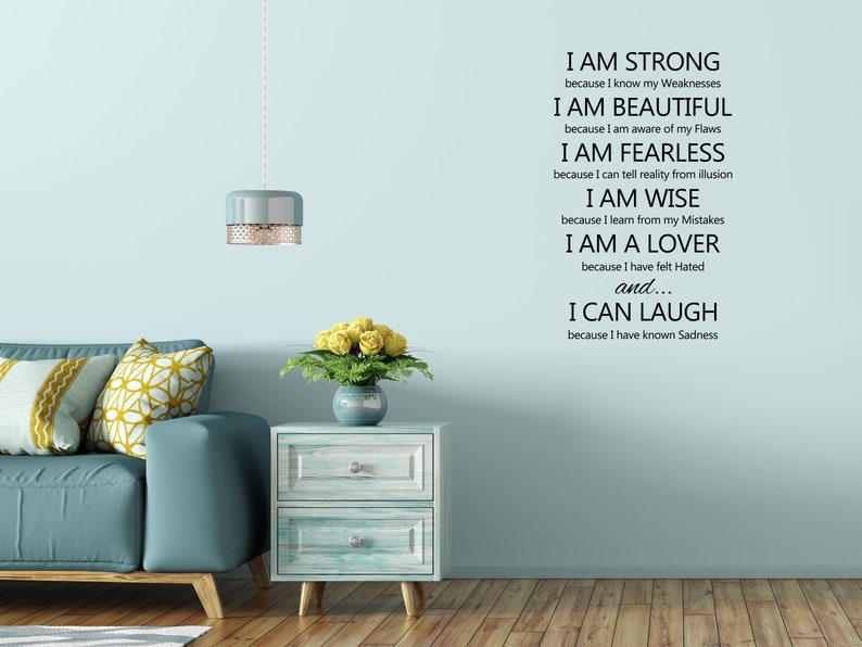 I Am Strong Vinyl Wall Decal I am Beautiful I am Fearless I am Wise I am a Lover I Can Laugh Wall Quote Motivational Sticker image 6