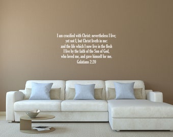 Inspiring Quotes - Galatians 2:20 - KJV Wall Decal - I Am Crucified With Christ Bible Stickers - KJV Decal - Scripture Wall Quote Lettering