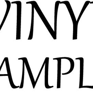 May include: Black text on a white background reads "VINYL SAMPLE" in a bold, elegant font. The word "VINYL" is stacked above "SAMPLE", creating a simple, yet striking design.