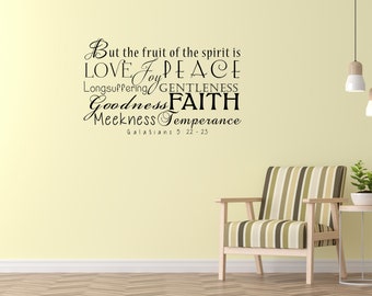 Fruit Of The Spirit Bible Wall Vinyl Decal - Galatians 5:22 Bible Decal - Christian Bedroom Décor - Religious Quote - KJV Scripture Decal