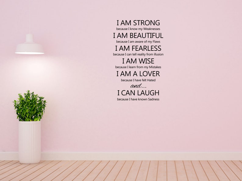 I Am Strong Vinyl Wall Decal I am Beautiful I am Fearless I am Wise I am a Lover I Can Laugh Wall Quote Motivational Sticker image 2