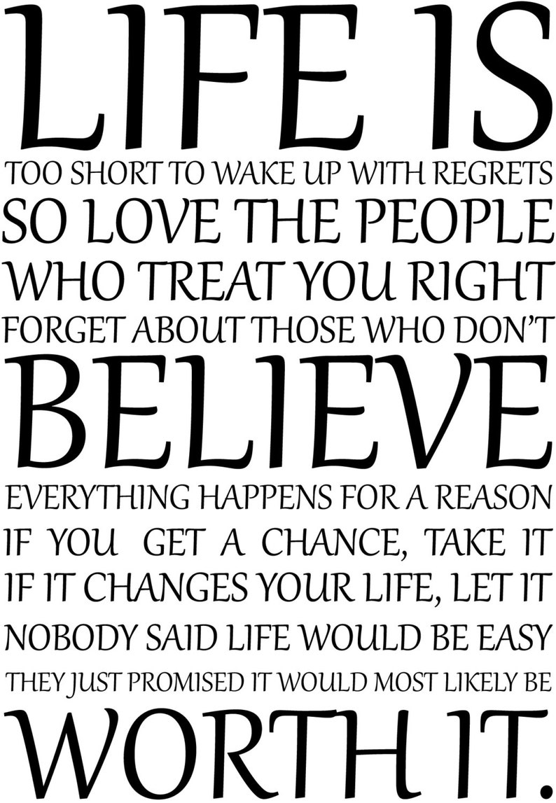 Life is Too Short to Wake up With Regrets Wall Decal - Etsy