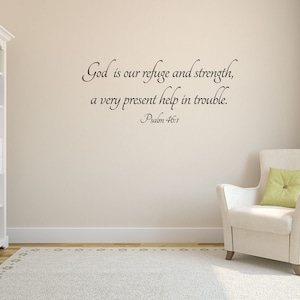 Psalm 46:1 Christian Bible Living Room Decal - Bible Wall Sticker - Religious Quote - Jesus Quote - Church Decal - Removeable Wall Vinyl