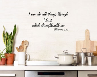 Philippians 4:13 Bible Verse Wall Art Decal - I Can Do All Things Through Christ Which Strengthen Me - KJV Bible Decal Quote - Room Decor