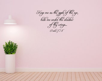 Psalm 17:8 Bible Wall Decal Quote - Keep Me As The Apple Of The Eye - Inspirational Wall Sign - Christian Scripture Wall Decoration Quote