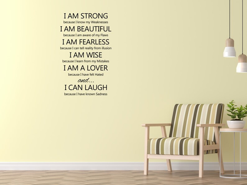 I Am Strong Vinyl Wall Decal I am Beautiful I am Fearless I am Wise I am a Lover I Can Laugh Wall Quote Motivational Sticker image 1