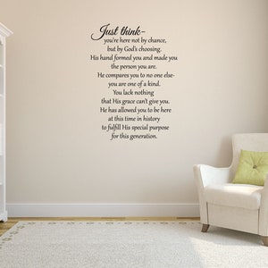 Just Think Vinyl Wall Decal Inspirational Vinyl Lettering Decal Wall Sign You're Not Here By Chance Wall Decal Quote Motivational Decal image 1