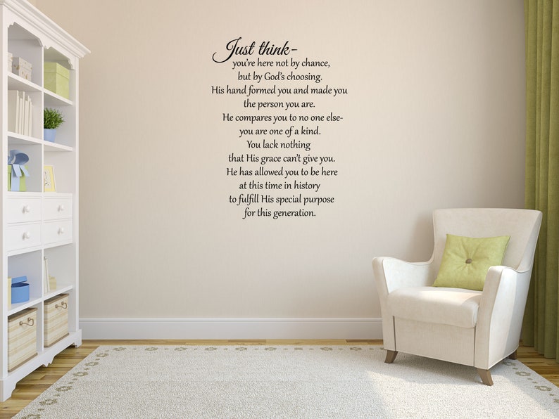 Just Think Vinyl Wall Decal Inspirational Vinyl Lettering Decal Wall Sign You're Not Here By Chance Wall Decal Quote Motivational Decal image 1