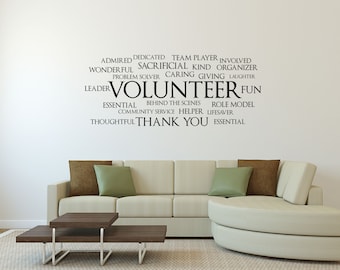 Volunteer Word Cloud Decal - Office Wall Decal - Team Player - Inspirational Living Room Wall Lettering - Word Cloud Sticker - Family Room