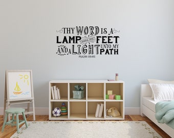 Psalm 119 Bible Verse Decal - Christian Sayings- Scripture Wall Art - Bible Wall Decal Bible Verse - Thy Word Is A Lamp - Word of God Gift