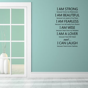 I Am Strong Vinyl Wall Decal I am Beautiful I am Fearless I am Wise I am a Lover I Can Laugh Wall Quote Motivational Sticker image 7