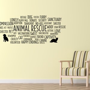 Peut inclure: Un nuage de mots noir et blanc avec les mots "Animal Rescue" au centre. Les mots sont dispos&eacute;s en cercle autour des mots du centre. Les mots sont tous li&eacute;s au sauvetage des animaux, tels que "refuge", "animal de compagnie", "s&ucirc;r", "vaccinations", "doux", "errant", "amour", "compassion", "donner", "b&eacute;n&eacute;vole", "heureux d&eacute;nouement", "sans abri", "cruaut&eacute;", "captivit&eacute;", "ami", "chiots", "pur-sang", "chat", "chien", "foyer", "poilu", "sanctuaire", "s&eacute;curit&eacute;", "assistant", "aboiement", "laisses", "v&eacute;t&eacute;rinaire", "prot&eacute;ger", "vermifuge", "chatons", "abandonn&eacute;", "compagnon", "miaou", "canin", "transport", "sans euthanasie", "&eacute;levage de chiots", "refuge".