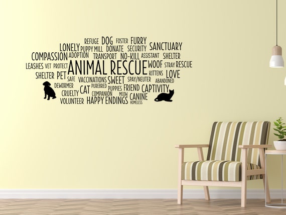 Animal Rescue Word Cloud Vinyl Wall Decal: Shelter Support