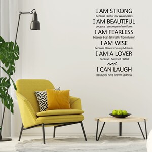 I Am Strong Vinyl Wall Decal I am Beautiful I am Fearless I am Wise I am a Lover I Can Laugh Wall Quote Motivational Sticker image 5