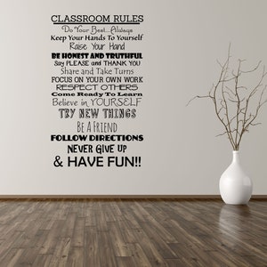 Classroom Rules Vinyl Wall Decal Teacher Homeschool Decor School Wall Art Sticker Educational Quote Gift Daycare Playroom Kids Room Sign