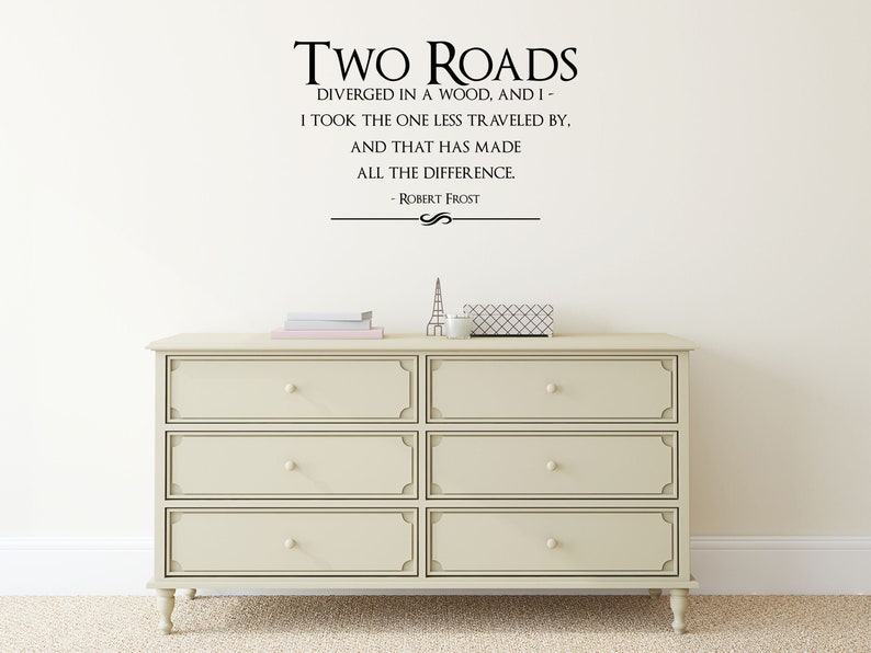 Road Less Travel Wall Decor Travel Quote Decal Robert Frost Quote Decal Robert Frost Art Road Less Traveled Decal Wall Words Sign image 1