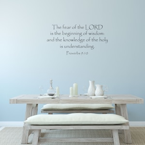 The Fear Of The Lord Is The Beginning Of Wisdom Bible Verse Wall Decal. KJV Inspirational Living Room Religious Scripture Vinyl Sticker.
