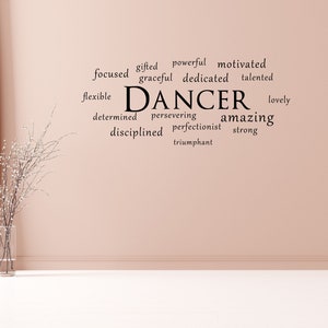 Dancer Wall Decal - Dancer Vinyl Wall Decal - Dancer Word Cloud - Dancer Wall Sign - Dance Studio Quote Decal - Dance Studio Wall Art Saying