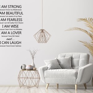 I Am Strong Vinyl Wall Decal I am Beautiful I am Fearless I am Wise I am a Lover I Can Laugh Wall Quote Motivational Sticker image 8