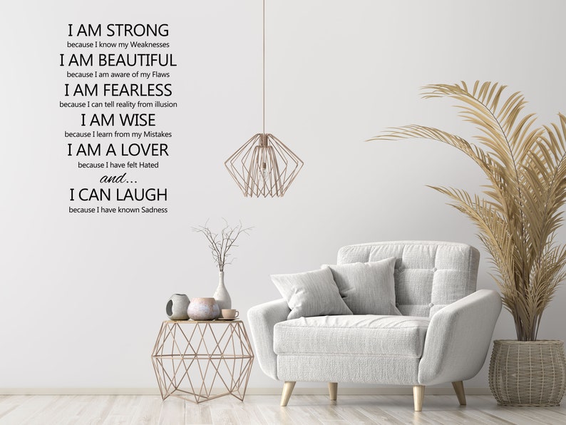 I Am Strong Vinyl Wall Decal I am Beautiful I am Fearless I am Wise I am a Lover I Can Laugh Wall Quote Motivational Sticker image 8