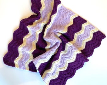 Crochet Ripple Baby Blanket | Purple Lilac and White Crochet Baby Blanket | 26x30