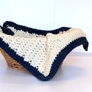 White Crochet Baby Blanket with Blue Border