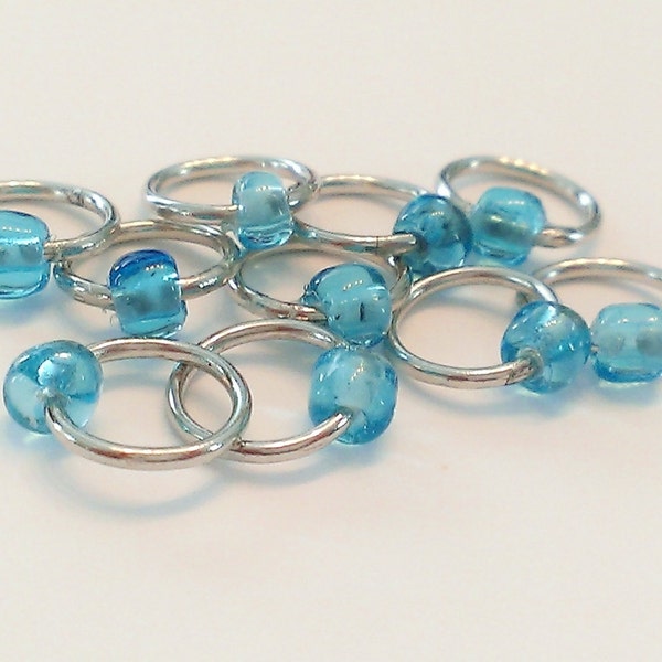 Handmade Stitch Markers: Set of 10 Blue Beaded Stitch Markers