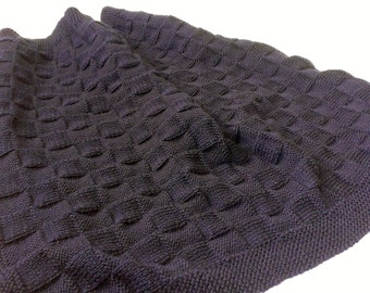 Knitting Pattern: Navy Blue Knit Checkered Baby Blanket Pattern