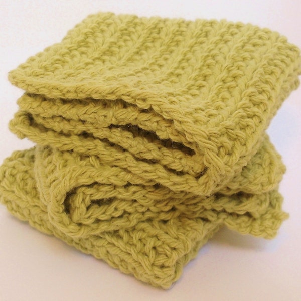 Knit Dishcloth: Handmade Knit Green  Dishcloth Set of 3